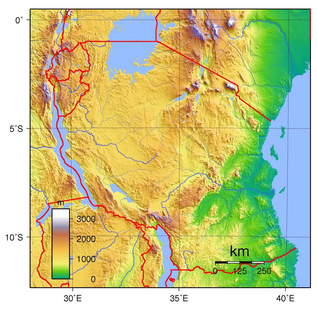 tanzanie topografické mapy
