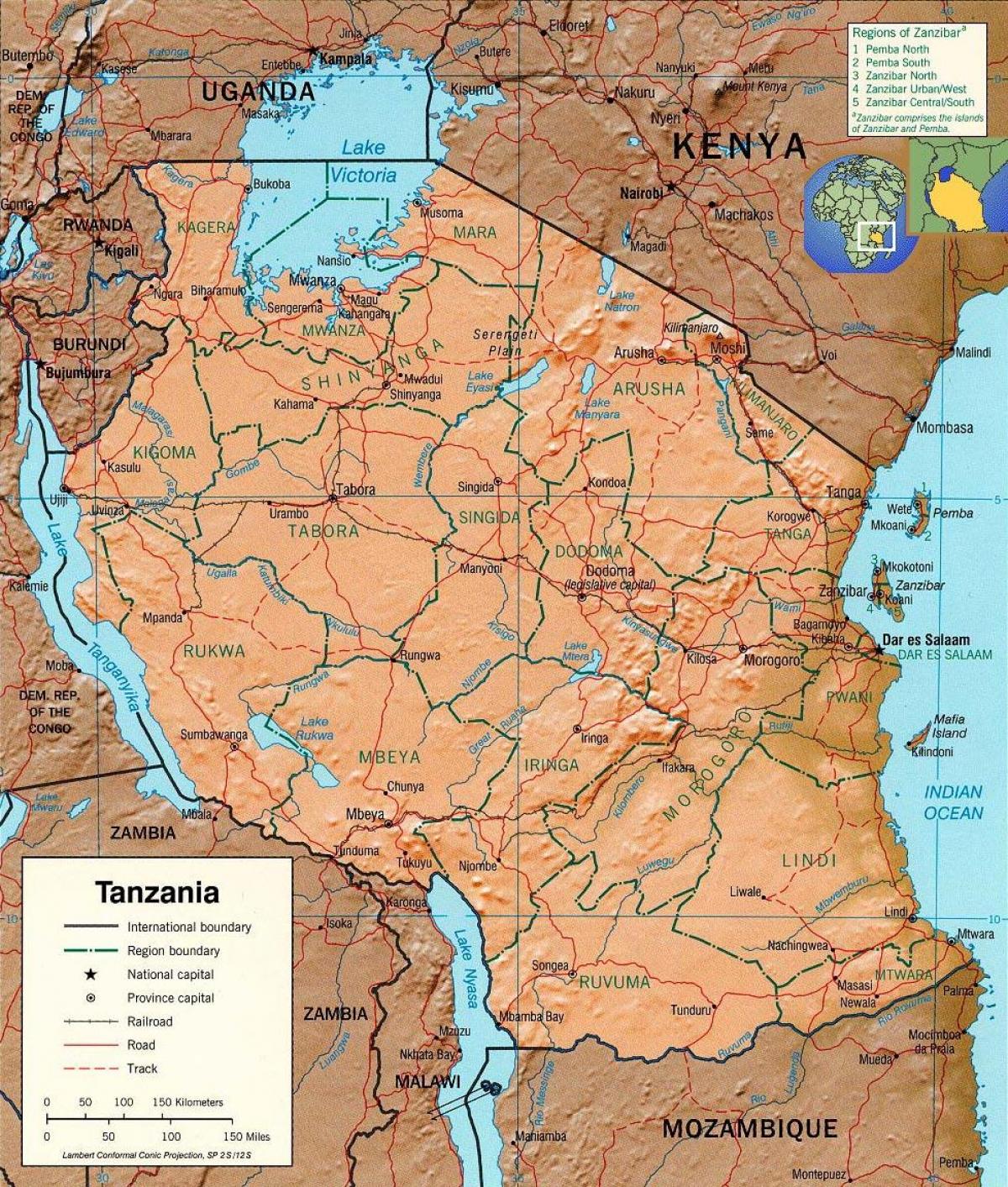 tanzanie zeměpisné mapě