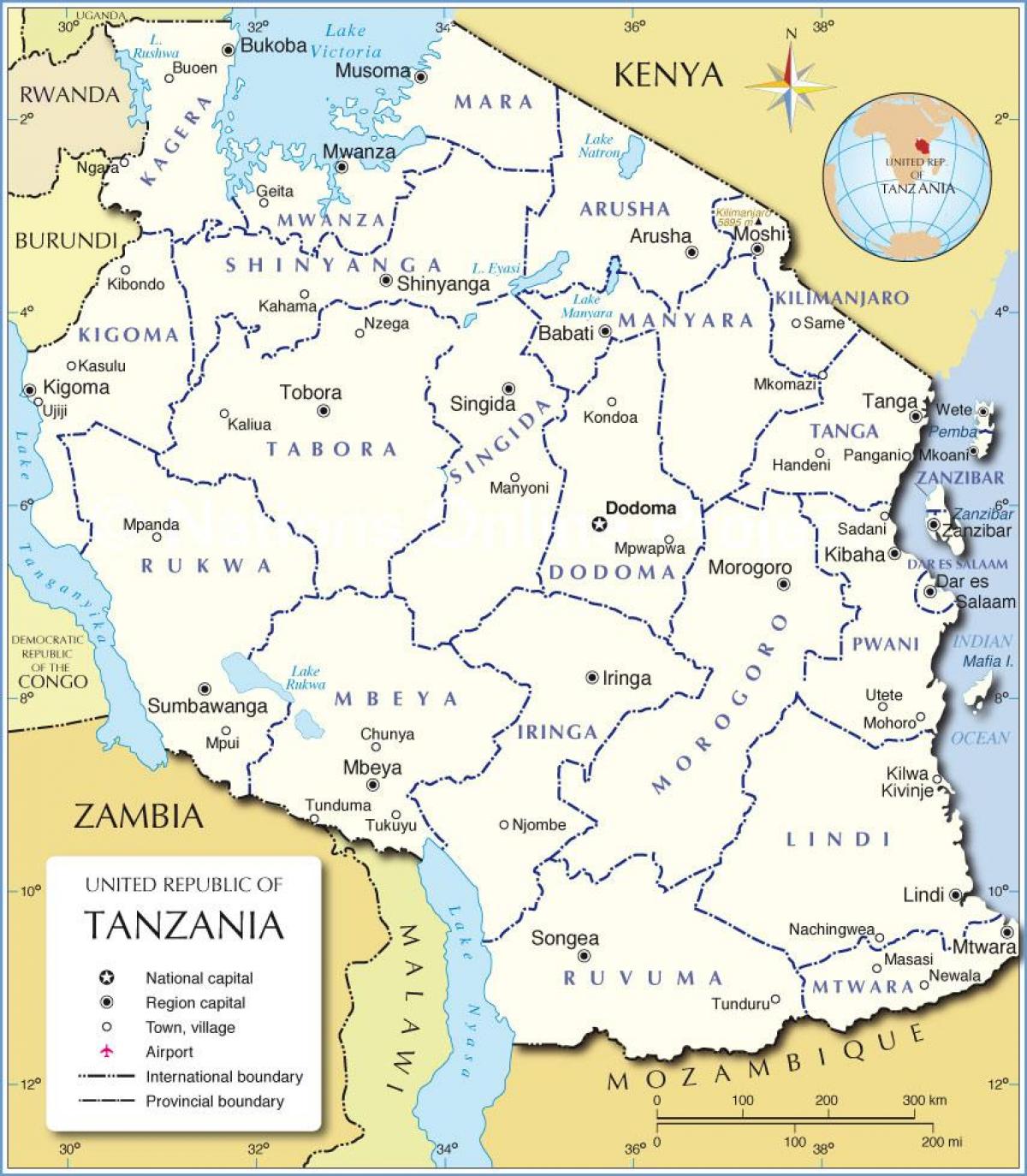 Mapa tanzánie s okresní