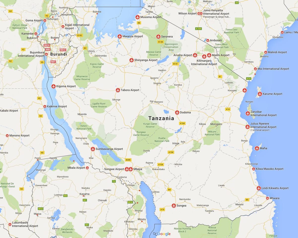 Mapa letišť tanzanie 