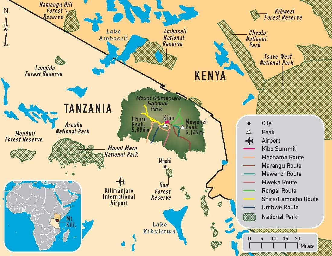 Mapa tanzanie kilimanjaro