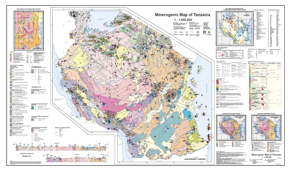 geologie a nerostných mapa tanzanie