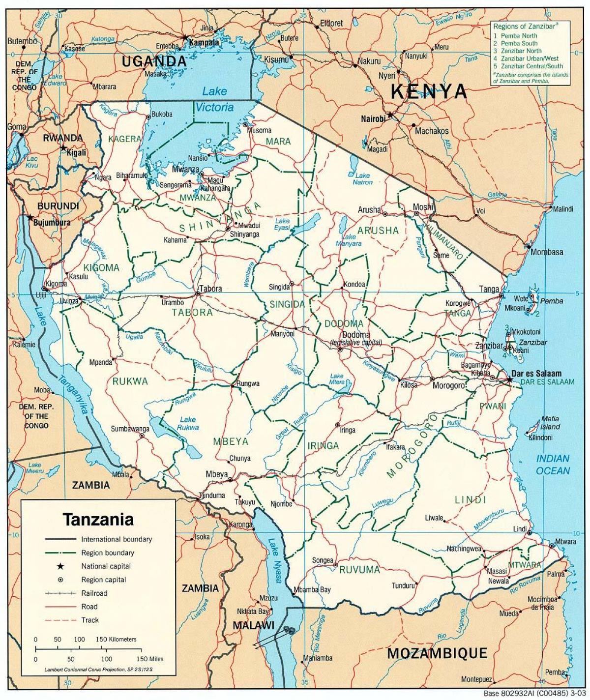 mapa tanzánie s městy