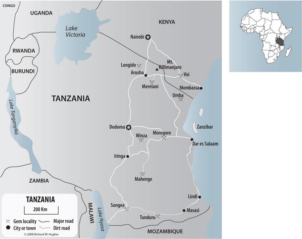 Mapa tanzanie zlaté doly