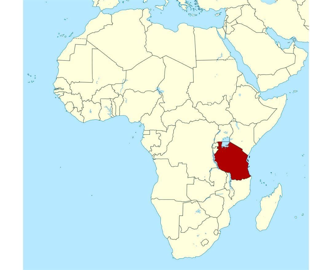 Mapa umístění tanzanie na světě 