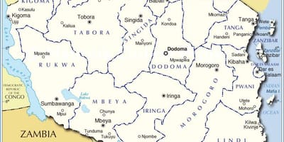 Tanzanie administrativní mapa