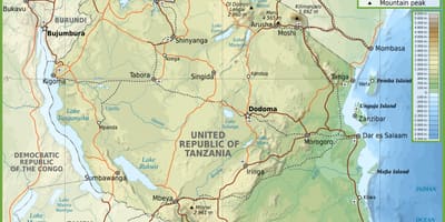 Mapa silniční tanzanie se vzdáleností