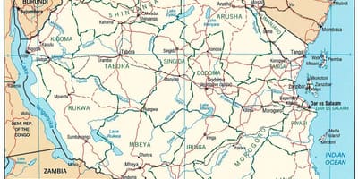 Mapa tanzánie s městy