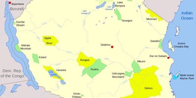Mapa tanzanie národních parcích a oborách