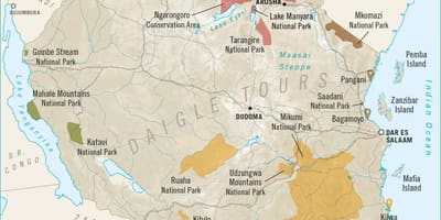 Mapa tanzanie safari 